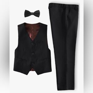 Elegant Boys Black Dress Pants, Vest (Matching Set)